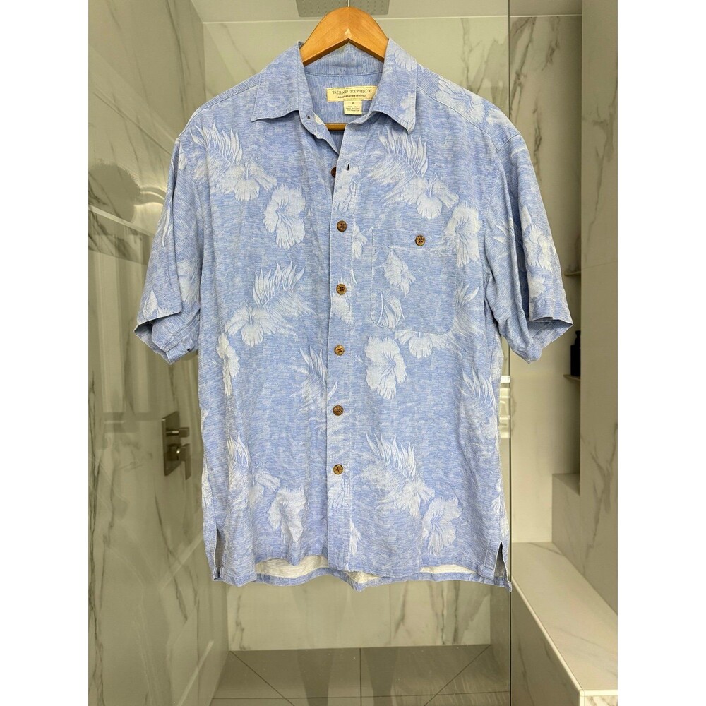 Island Republic Hawaiian Silk Shirt Men's Short Sleeve Button Size M